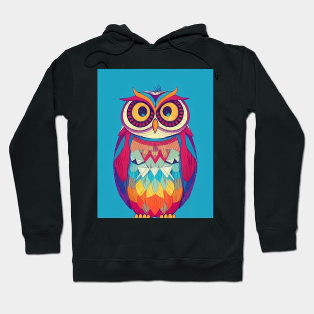 Colorful Owl Portrait Illustration - Bright Vibrant Colors Bohemian Style Feathers Psychedelic Bird Animal Rainbow Colored Art Hoodie by JensenArtCo